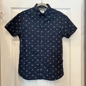 Denim & Flower Shirt Cotton Navy Tropical Fruit Palm Tree Sunglasses Mens Small